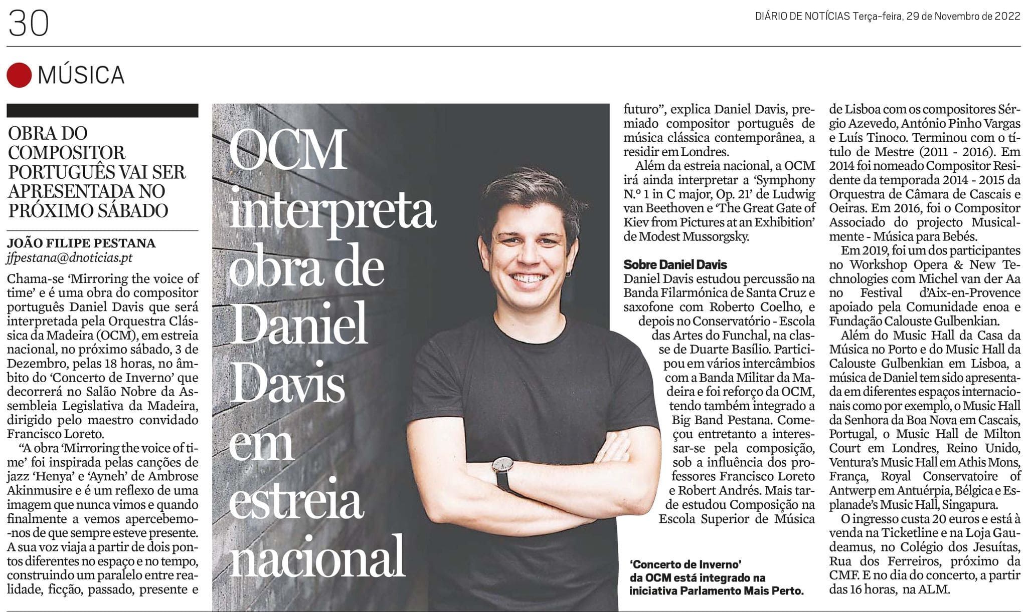 OCM INTERPRETA OBRA DE DANIEL DAVIS EM ESTREIA NACIONAL