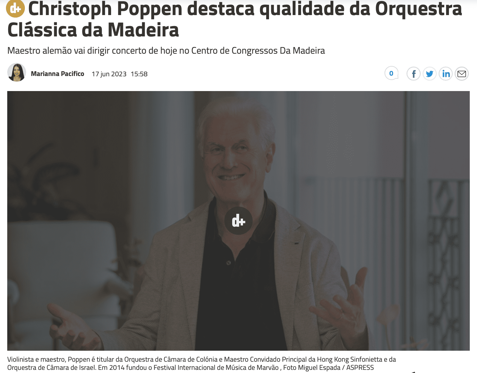 Christoph Poppen destaca qualidade da OCM