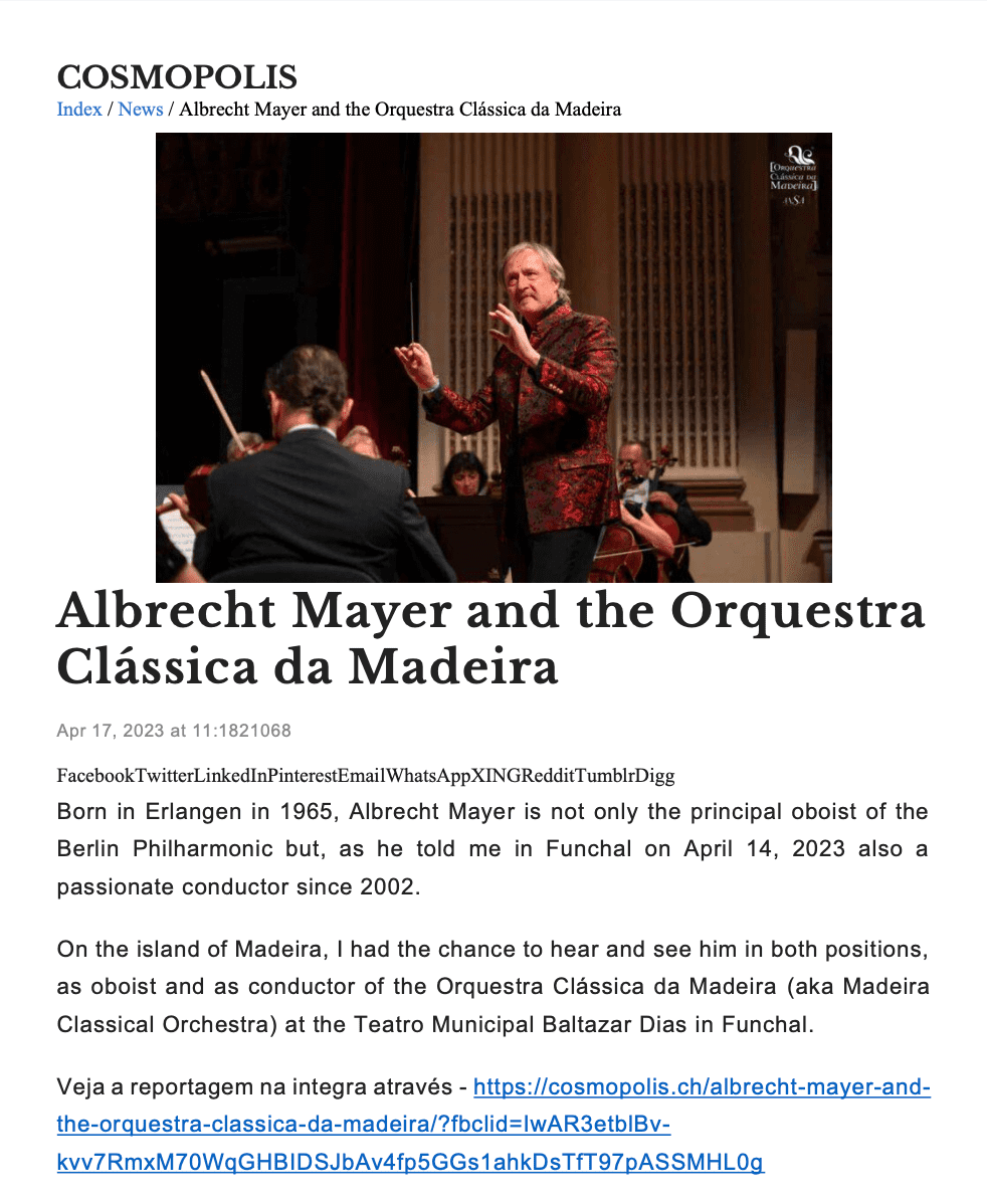 Albrecht Mayer and the Orquestra Clássica da Madeira