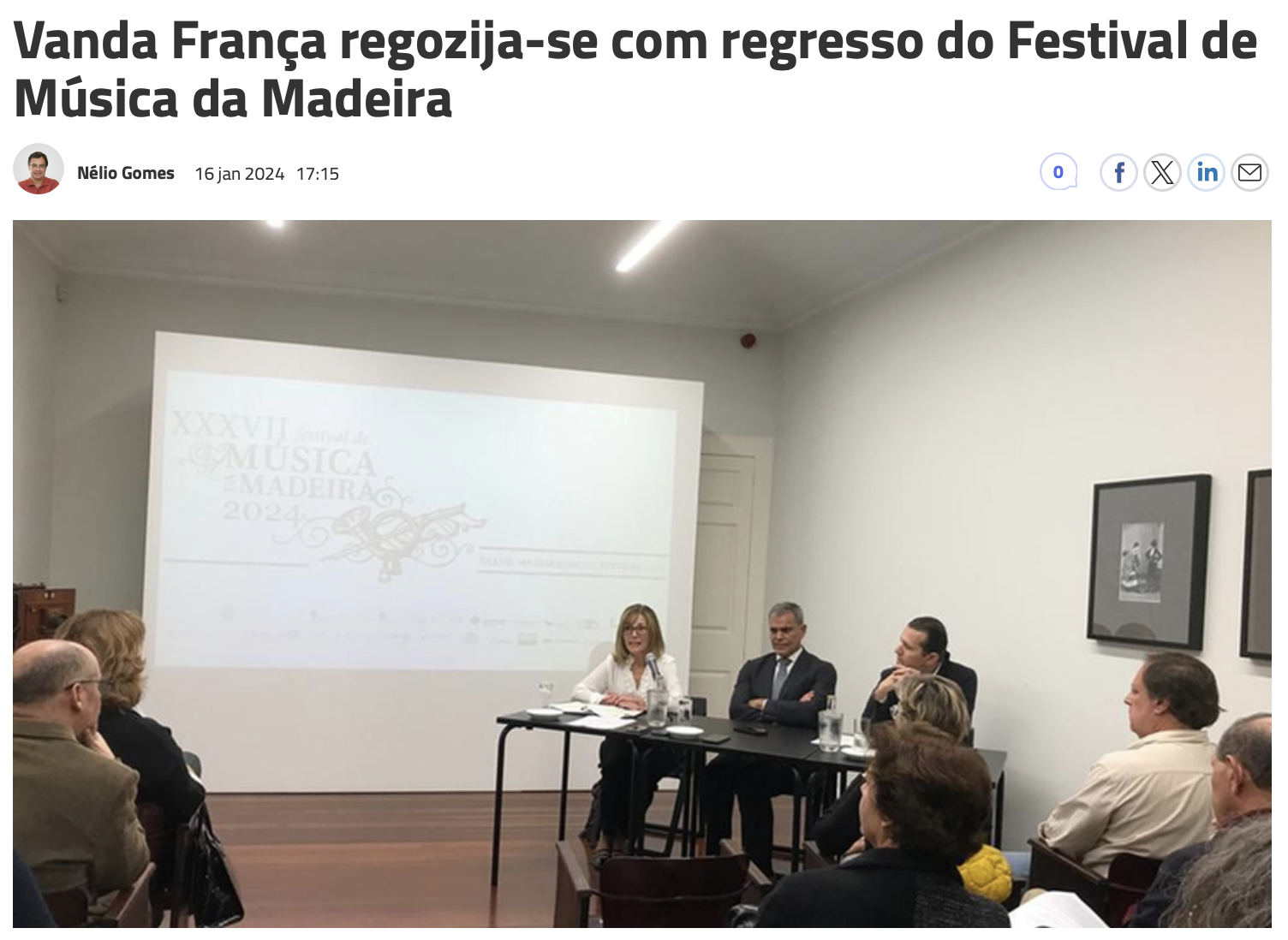 Vanda França regozija-se com regresso do Festival de Música da Madeira