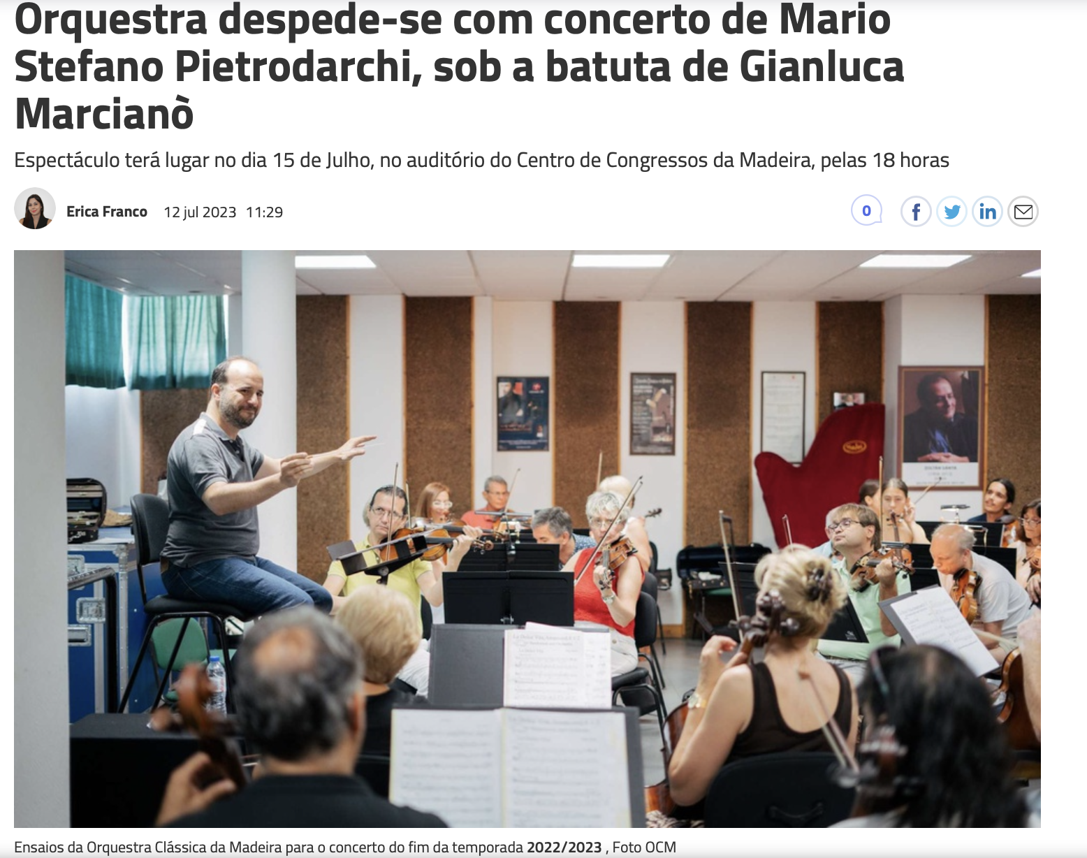 Orquestra despede-se com concerto de Mario Stefano Pietrodarchi, sob a batuta de Gianluca Marcianò